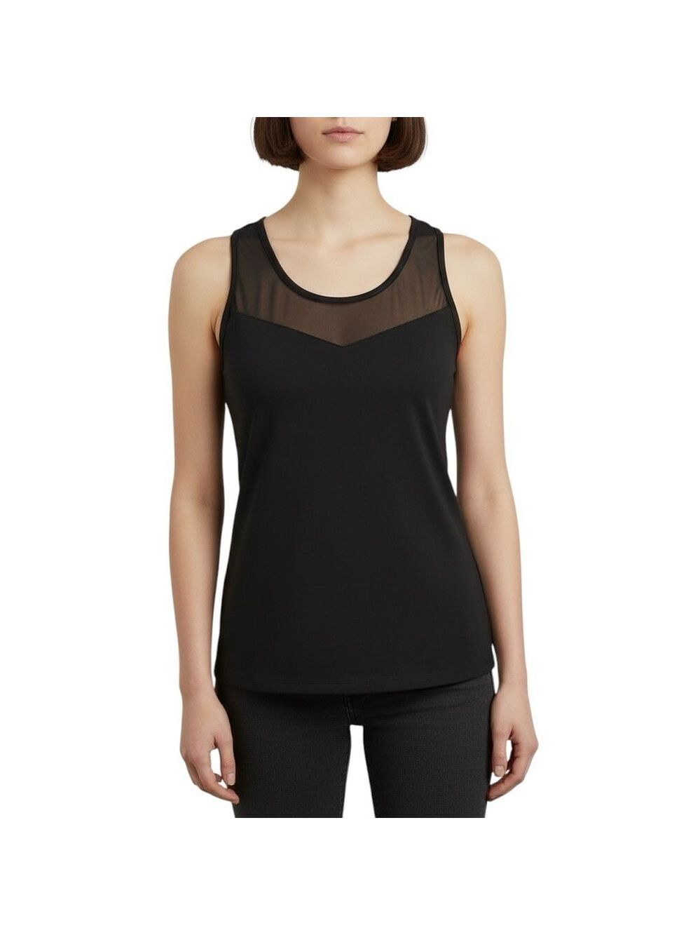 Halogen Black Mesh Panel Sleeveless Tank Top Medium Minimalist Edgy